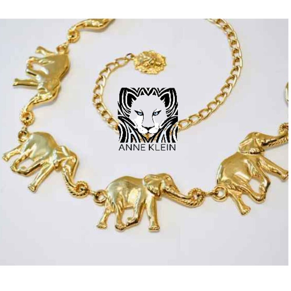 Vintage Anne Klein Gold Plated Brass Elephant Chain Link Belt - Picture 8 of 15